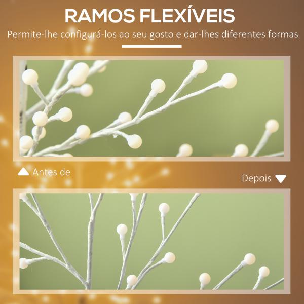 Árvore Sintética Altura 150cm com 120 Luzes LED IP44 Ajustável em 3 Modos Ramos Flexíveis 20x20x150cm Branco