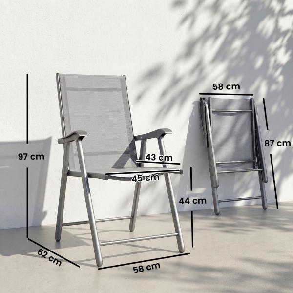Conjunto de 4 Cadeiras de Campismo Dobráveis Cadeiras de Jardim com Tecido Textilene Respirável 58x62x97 cm Cinza Claro