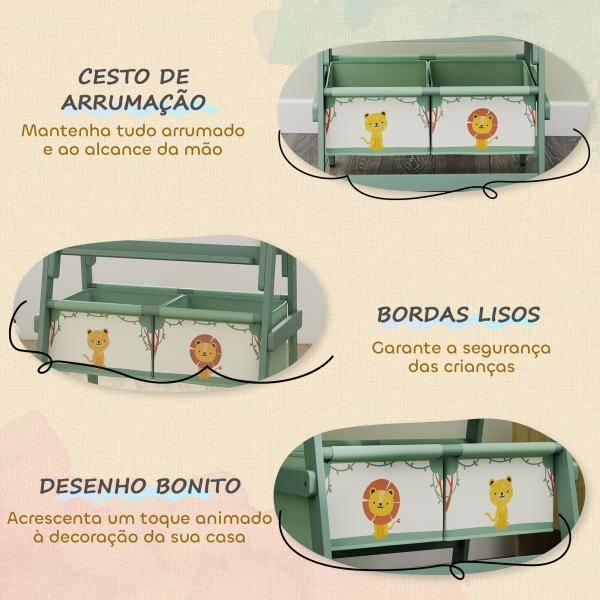 Cavalete de Pintura para Crianças 3 em 1 para Crianças acima de 3 Anos com Rolo de Papel e Cestos de Arrumação 54x46x94 cm Verde