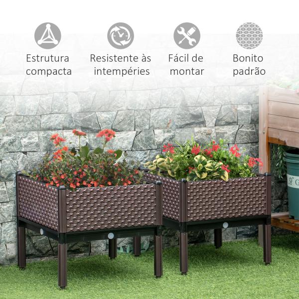 Conjunto de 2 Floreiras de Exterior Quadradas Elevadas Combinação Livre Floreiras para Jardim 50x50x46,5 cm Marrom