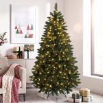 Árvore de Natal 180 cm com 250 Luzes LED, 11 Modos, Comando à Distância, 800 Pontas e Base Dobrável em Aço, Verde