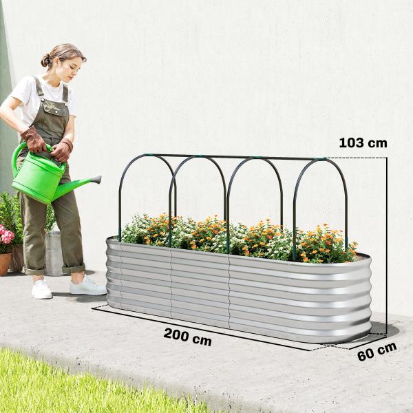 Caixa de Plantio Grande com Cobertura de Estufa e Rede Fundo Aberto para Jardim Terraço 200x60x103 cm Prateado