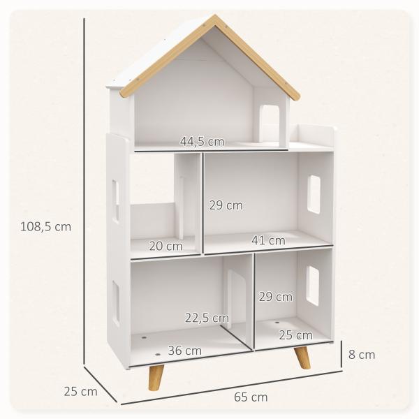 Estante para Crianças Organizador Infantil de 3 Níveis para Brinquedos 65x25x108,5 cm Branco