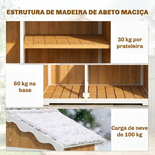 Armário de Jardim de Madeira 105x55x179 cm Abrigo de Exterior com Portas 4 Prateleiras Extraíveis Teto Metal Galvanizado Madeira