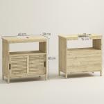 Móvel para Lavatório Pousar em Bambu com Portas Deslizantes de Ripas Compartimento Aberto 60x30x60 cm Madeira