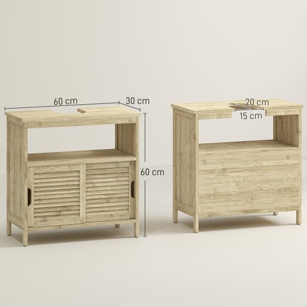 Móvel para Lavatório Pousar em Bambu com Portas Deslizantes de Ripas Compartimento Aberto 60x30x60 cm Madeira