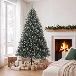 Árvore de Natal Artificial 180 cm com 802 Pontas Efeito Nevado, 59 Pinhas e Base Metálica Dobrável Verde e Branco
