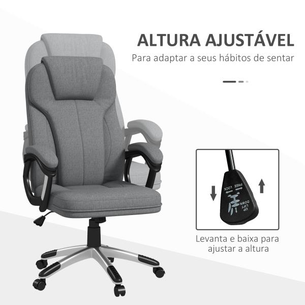 Cadeira de Escritório Giratória com Altura Ajustável Apoio para os Braços e Encosto Acolchoado de Linho Sintético 66x75x110 - 120 cm Cinza