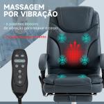 Cadeira de Escritório com 6 Pontos de Massagem por Vibração Aquecimento Estofada em Couro PU 67x67x113 - 121 cm Cinza