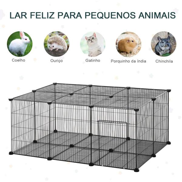 Recinto para Animais de Estimação DIY s com 22 Painéis e Porta Recinto Modular para Coelhos 105x70x45 cm Preto