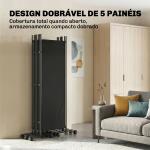 Biombo Dobrável de 5 Painéis com 12 Rodas 252x170 cm Biombo Separador de Ambientes Preto