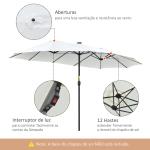 Chapéu de Sol Duplo com 48 Luzes LED 4,5x2,65 m Manivela Proteção Solar para Terraço Jardim Piscina Creme