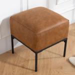 Banco Estofado em PU com Pés de Aço Acolchoado Espesso Estilo Moderno Otomana para Quarto 40x40x46 cm Castanho