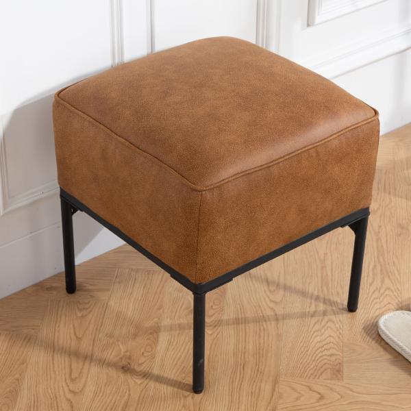 Banco Estofado em PU com Pés de Aço Acolchoado Espesso Estilo Moderno Otomana para Quarto 40x40x46 cm Castanho