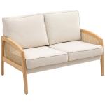Sofá de 2 Lugares Estofado em Chenille com 2 Almofadas Laváveis e Apoio para os Braços em Vime Sintético 123x75x88 cm Bege