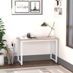 Secretária Moderna Mesa de Estudo com Estrutura de Aço e Pés Ajustáveis Mesa de Computador 120x60x76 cm Branco e Madeira