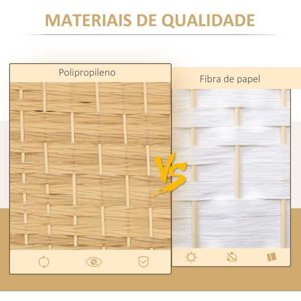 Biombo Dobrável de 6 Painéis Divisor de Ambientes 270x180 cm Ecrã de Privacidade de Polipropileno Madeira