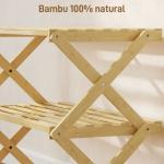 Sapateira Estreita de Bambu Dobrável de 3 Níveis para Entrada Corredor Quarto 60x29x45,5 cm Madeira