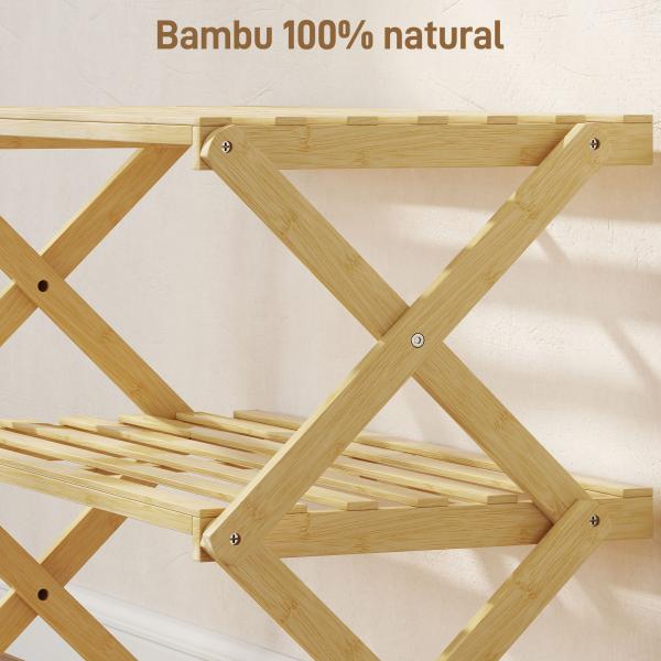 Sapateira Estreita de Bambu Dobrável de 3 Níveis para Entrada Corredor Quarto 60x29x45,5 cm Madeira