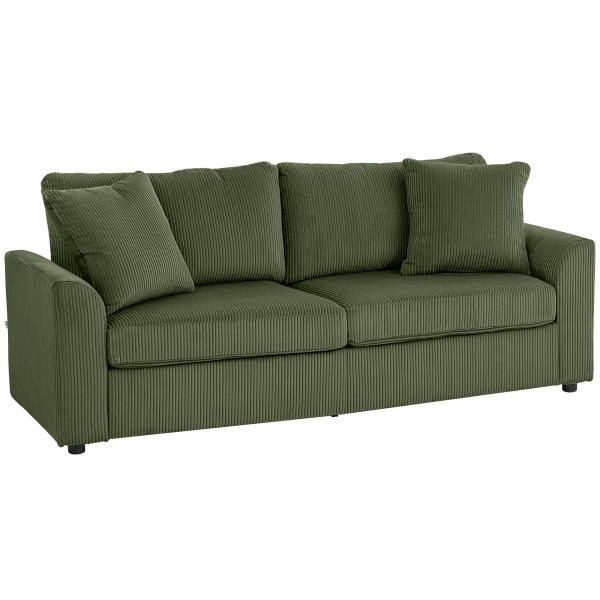 Sofá de 3 Lugares Sofá Sala de Estar 212x80x88 cm Estofado em Veludo Canelado com 2 Almofadas Desenho Moderno Verde