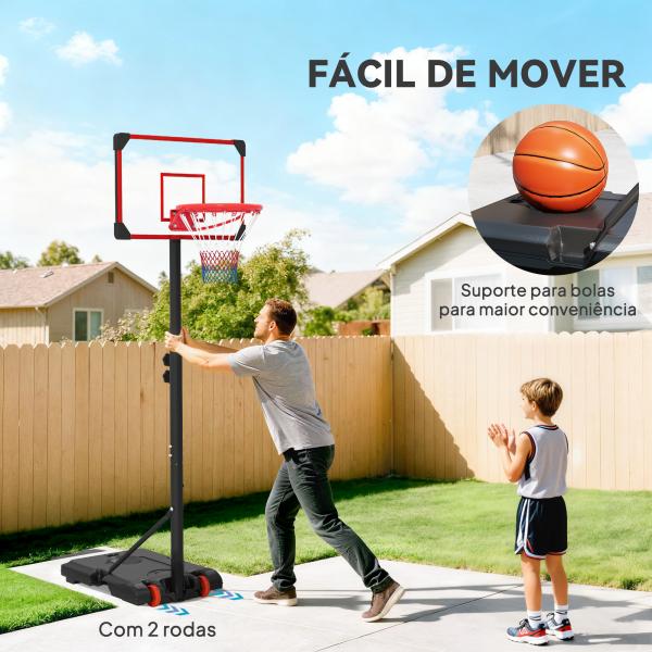 Tabela de Basquetebol com Altura Ajustável 178 - 208 cm Rodas Base Recarregável para Exterior 75x56x210 - 240 cm Vermelho e Preto