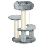 Árvore Arranhador para Gatos Ø40x65 cm com Cama Plataformas em Pelúcia Corda Suspensa e Poste com Corda de Sisal Cinza