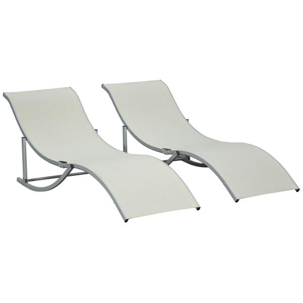 2 espreguiçadeiras ergonômicas dobráveis ​​em forma de S com estrutura de alumínio Textilene para jardim e varanda 165x61x63 cm Bege