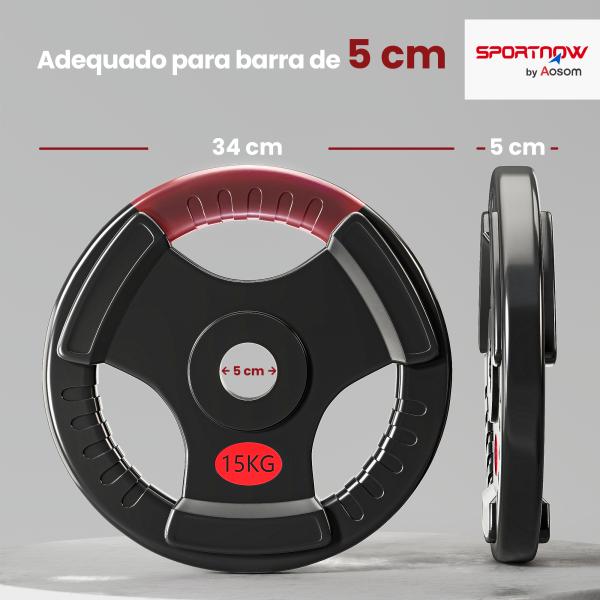 Conjunto de 2 Discos de Pesos Olimpicos 15kg Ferro Fundido Placas de Peso com Orifício de 5 cm Ø40x5 cm Preto