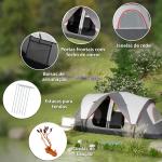 Tenda de Campismo Familiar para 5 - 6 Pessoas Dobrável com 2 Quartos e Bolsa de Transporte Impermeável 450x215x180 cm Cinza