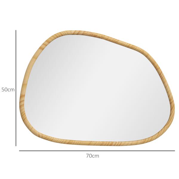 Espelho de Parede Decorativo 70x50 cm com Forma Irregular e Moldura de Madeira para Sala Entrada Horizontal ou Vertical Natural