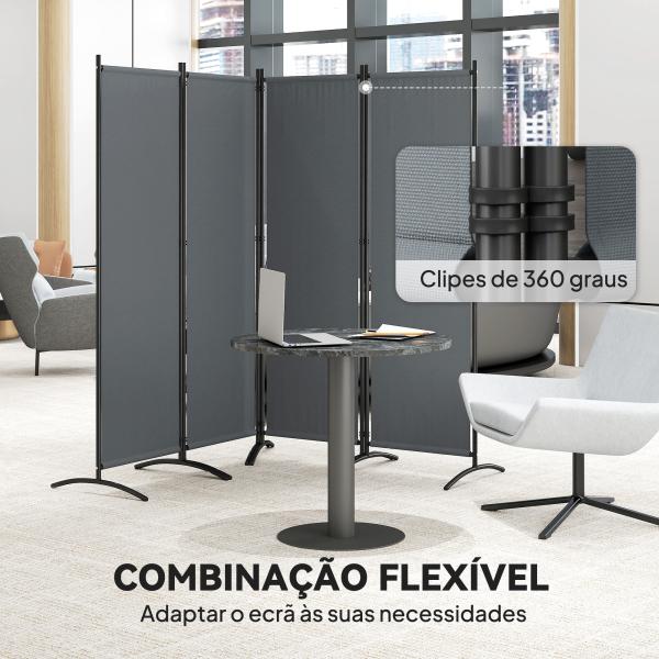 Biombo Separador de Ambientes de 4 Painéis Biombo Dobrável 221x172 cm com Pés Largos para Terraço Pátio Jardim Cinza Escuro