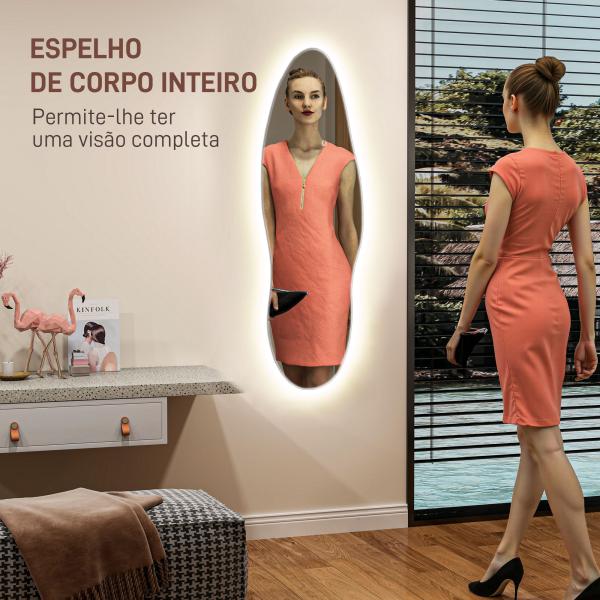Espelho de Pé com Luzes LED 40x120 cm Espelho de Parede com Iluminação em 3 Cores Função de Memória e Controlo Tátil Transparente