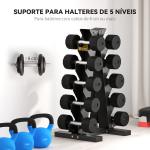 Suporte para Halteres de 5 Níveis Suporte de Armazenamento para Halteres de Aço para Treinamento 35x33x66 cm Preto