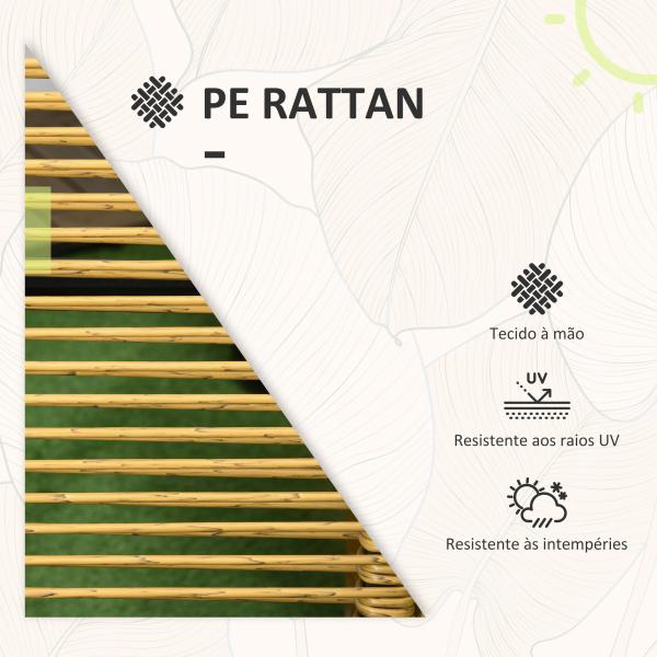 Conjunto de 3 Peças de Jardim com 2 Cadeiras de Vime com Encosto Dobrável e Almofadas e Mesa de Vidro Natural e Preto