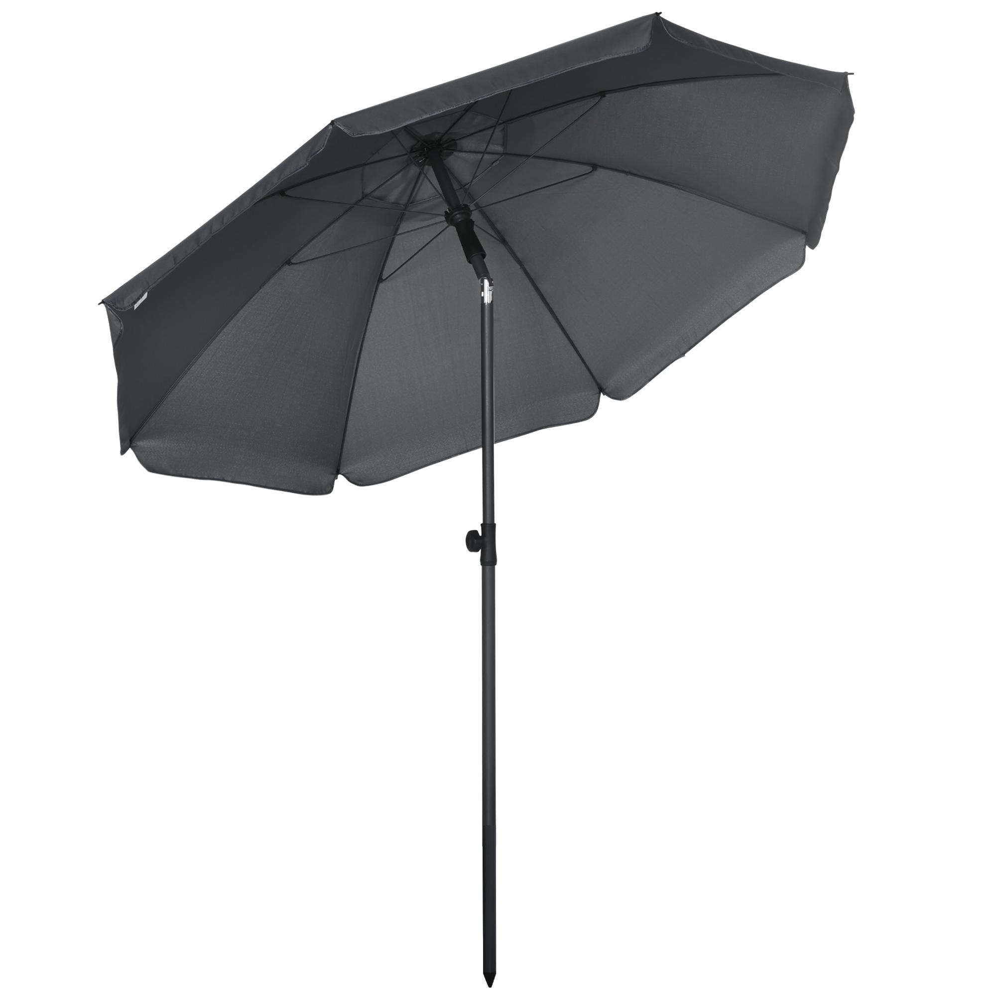 Chapéu de Sol de Praia Grande Ø180 cm Chapéu de Sol de Exterior com Ângulo Ajustável Proteção UV50+ Mastro de Ø32 mm Cinza