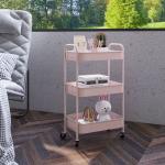 Carrinho Auxiliar de 3 Níveis com Rodas Carrinho de Armazenamento Deslizante para Cozinha Sala 45x30.6x79 cm Rosa