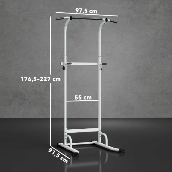 Barra de Elevações com Altura Ajustável 176,5 - 227 cm Resistente Máquina de Elevações Multifuncional Branco