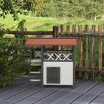 Casa para Gatos de Madeira 77x50x73cm Casa para Gatos com 2 Níveis com Teto Asfáltico Terraço Cercado Caverna e Escada Branco