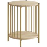 Mesa Lateral Redonda de 2 Níveis com Prateleira de Armazenamento e Estrutura de Aço para Sala e Quarto Ø41x49 cm Madeira