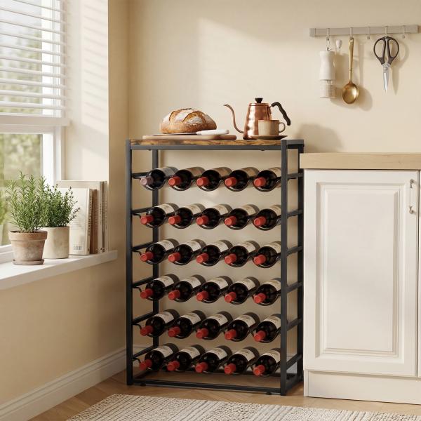 Garrafeira para 30 Garrafas de 6 Níveis com Superfície de Madeira Estilo Industrial 59x30x88,5 cm Castanho Rústico