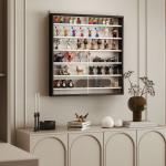 Vitrina de Parede em Madeira com Prateleiras Ajustáveis e 2 Portas Deslizantes de Vidro 80x9,5x83 cm Preto