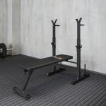 Banco de Pesos Multifuncional Dobrável com Suporte para Barras Ajustável e Estação de Dips 98 - 122x140x73 cm Preto