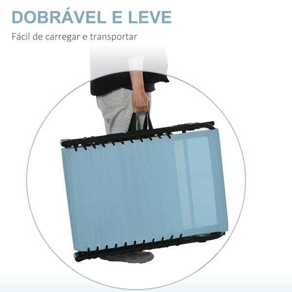 Espreguiçadeira Dobrável com Apoio de Cabeça Reclinável 4 Posições e Estrutura em Aço 189x58x30 cm Azul Claro