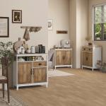 Aparador Sala de Estar com 2 Portas Gaveta e Prateleira Ajustável para Sala de Jantar Cozinha Dormitório 76,6x35x81,5 cm Branco e Madeira Envelhecida