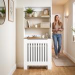 Cobre - radiador com Design Ripado, Estante de 3 Níveis, 78x19x165 cm, Branco e Carvalho