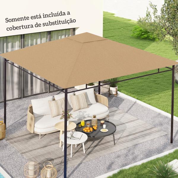 Toldo de Substituição de 3x3m para Pérgola de Jardim com 8 Orifícios de Drenagem e Ventilação Bege