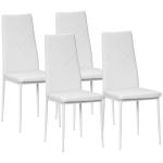 Conjunto de 4 Cadeiras de Sala de Jantar Estofadas em Couro Sintético com Encosto Alto e Pés de Aço 41x50x97cm Branco