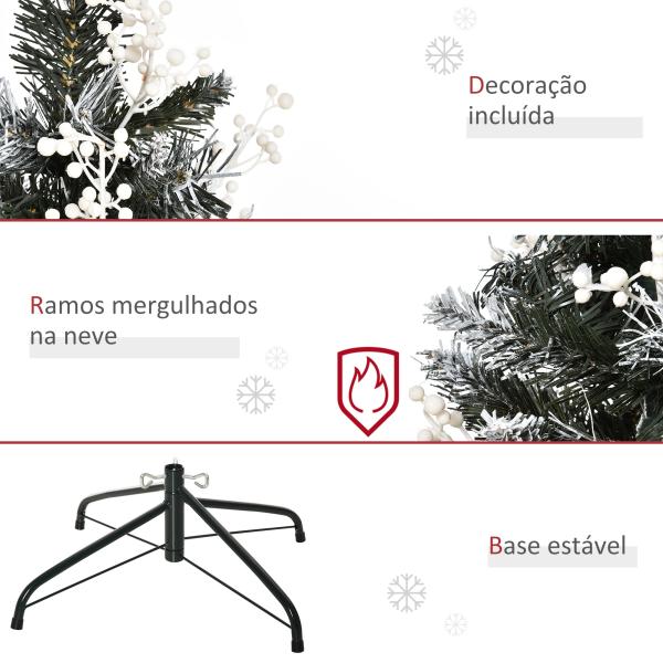 Árvore de Natal Automática 120 cm com 222 Ramos 28 Decorações Suporte em Aço Base Dobrável e Removível Verde