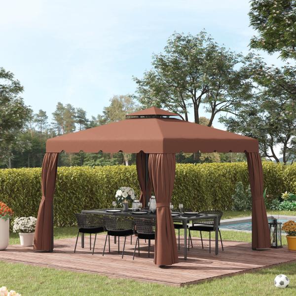 Toldo de Substituição para Pérgola 300x300 cm com Duplo Teto e 8 Orifícios de Drenagem Marrom