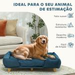 Sofá para Cães Grandes Cama Elevada para Cães com Pés de Madeira e Almofada Lavável 96x66x24 cm Azul Escuro